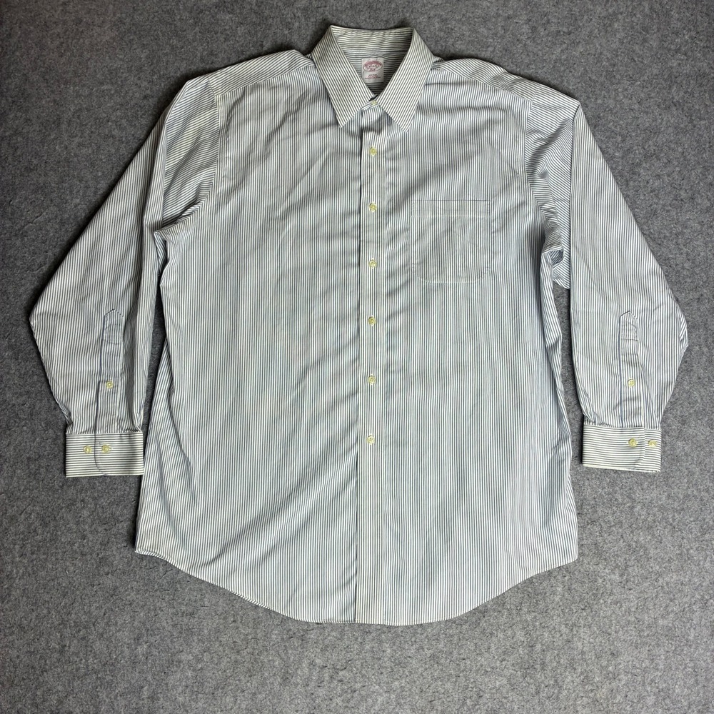 Brooks Brothers 346 Dress Shirt Mens 17-4/5 Blue White Striped Excellent Cotton